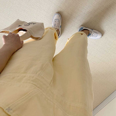 牛仔背带裤<br>淡黄色