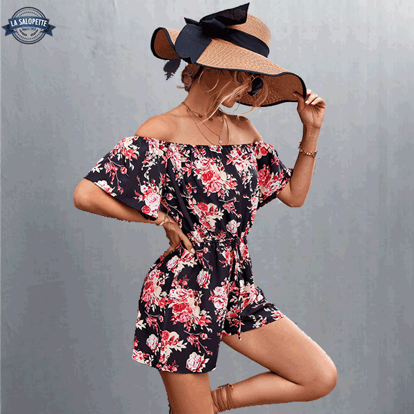 Combishort Noire Camélia Fleuri