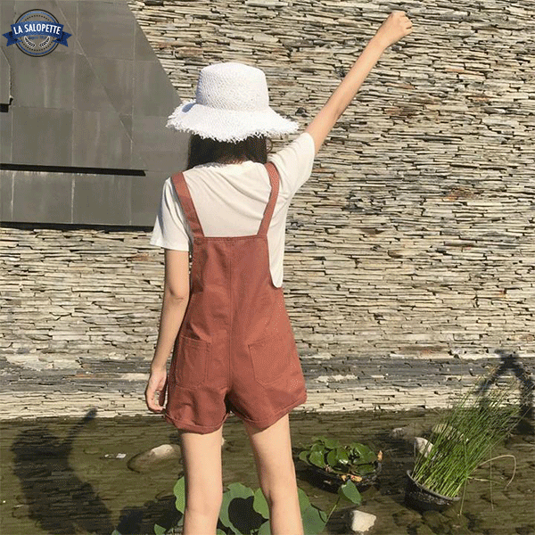 Salopette Short<br> Femme à Poche Unie