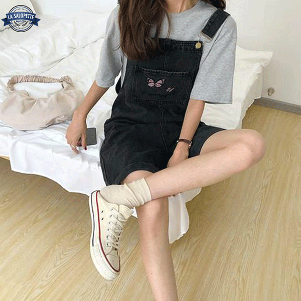 Kurze Latzhose Niedliche Zeichnung Black