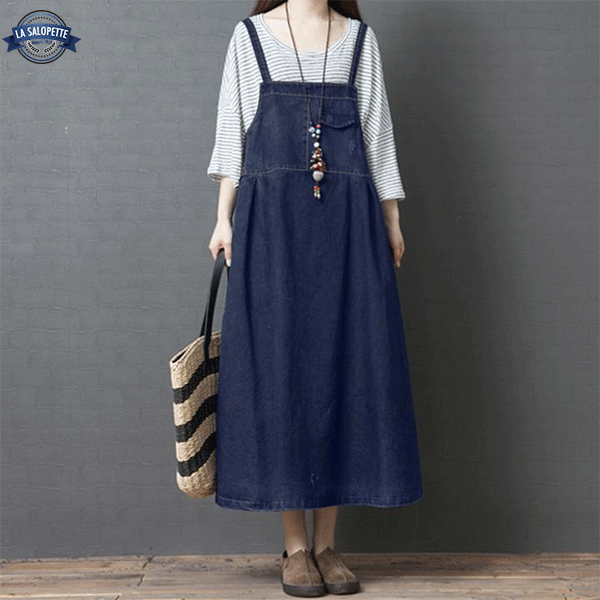 Yishengwan Robe Salopette En Jean Grande Taille - Longue Salopette Denim Femme Décontractée