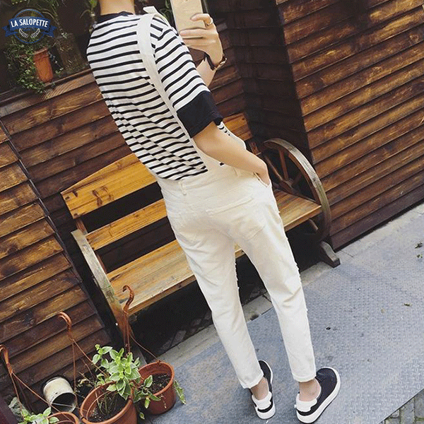 Salopette Jean<br> Beige Déchirée Katze