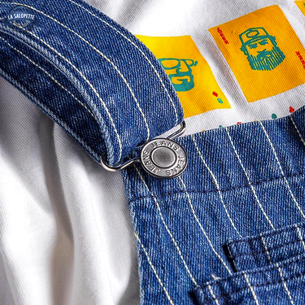 Salopette de Travail<br> Bleue à Rayures Blanches