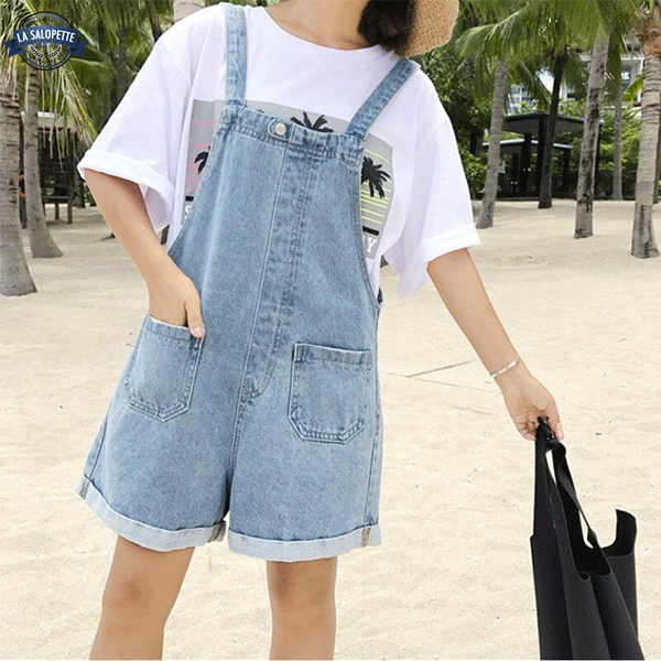Kurze Latzhose Jeans Damen Bib