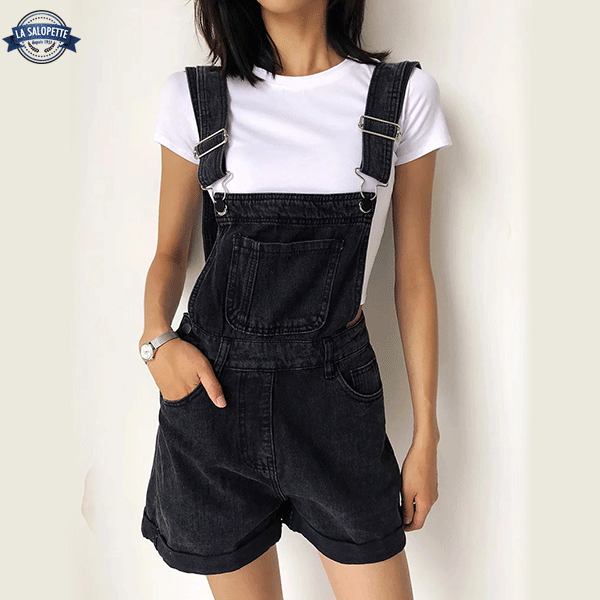 Latzhose Short Schwarz Ebène