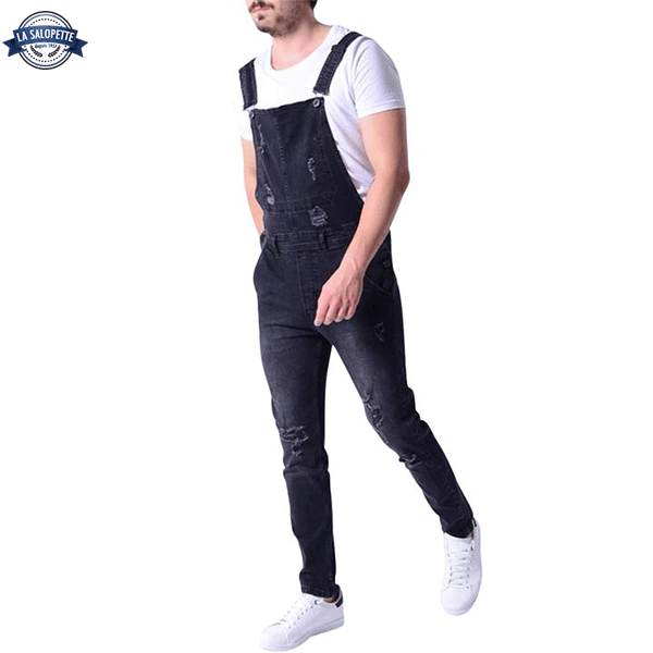 Salopette Jean<br> Noire à Trou