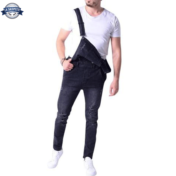 Salopette Jean<br> Noire à Trou