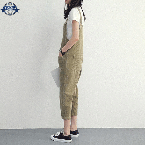 Salopette Vintage<br> Kaki en Velours