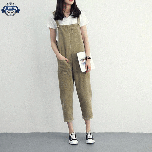 Salopette Vintage<br> Kaki en Velours