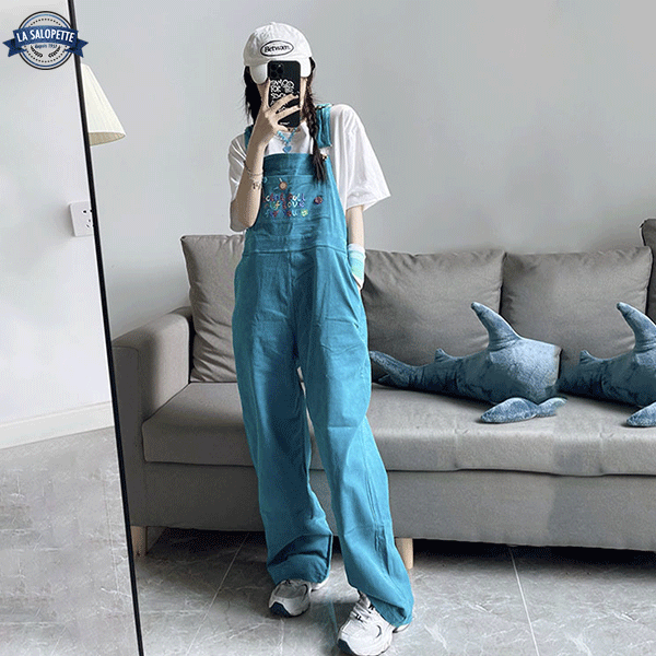 Vintage Latzhose aus Samt Blau