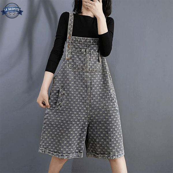 Latzhose Short Jeans mit Punkten Grau